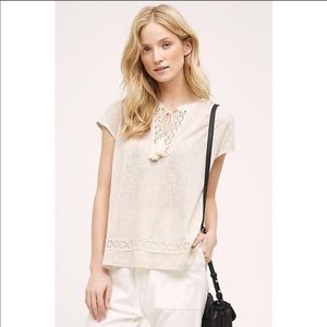 Anthropologie Top Beige Sleeveless Tassel Boho